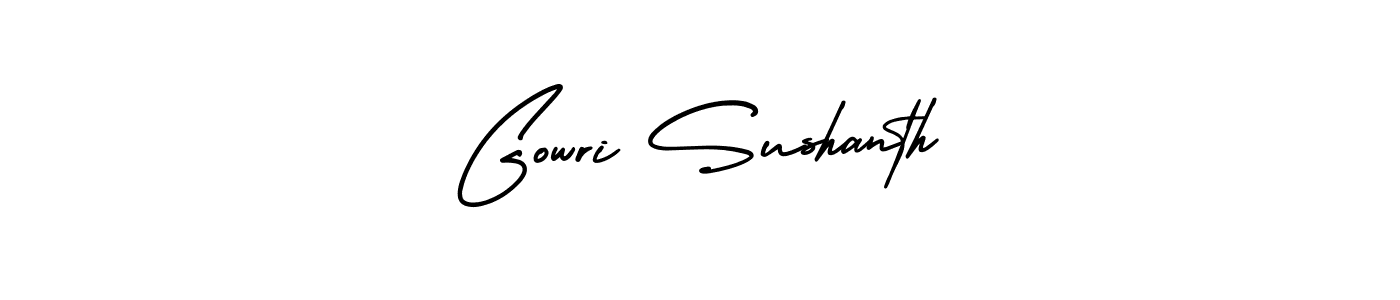 The best way (AmerikaSignatureDemo-Regular) to make a short signature is to pick only two or three words in your name. The name Gowri Sushanth include a total of six letters. For converting this name. Gowri Sushanth signature style 3 images and pictures png