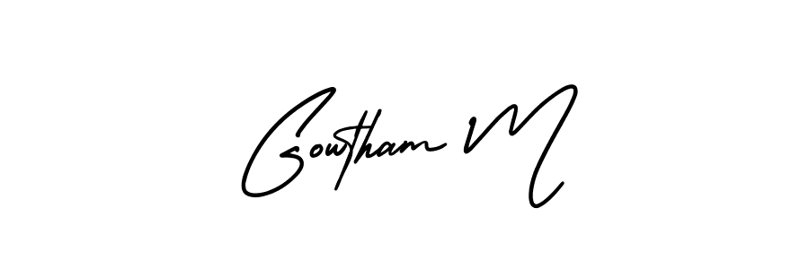 The best way (AmerikaSignatureDemo-Regular) to make a short signature is to pick only two or three words in your name. The name Gowtham M include a total of six letters. For converting this name. Gowtham M signature style 3 images and pictures png