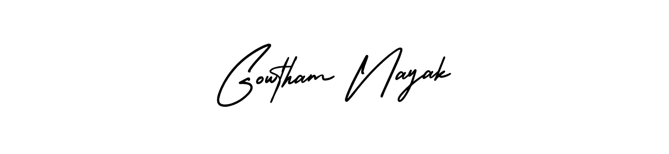 You should practise on your own different ways (AmerikaSignatureDemo-Regular) to write your name (Gowtham Nayak) in signature. don't let someone else do it for you. Gowtham Nayak signature style 3 images and pictures png