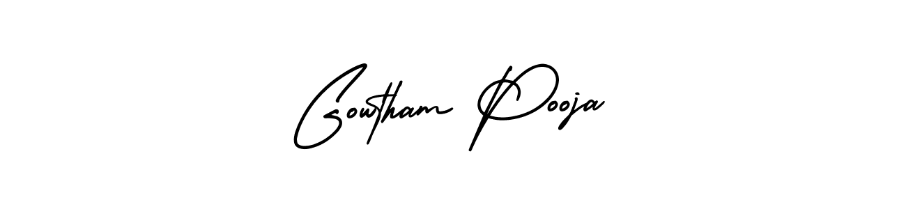 How to make Gowtham Pooja name signature. Use AmerikaSignatureDemo-Regular style for creating short signs online. This is the latest handwritten sign. Gowtham Pooja signature style 3 images and pictures png