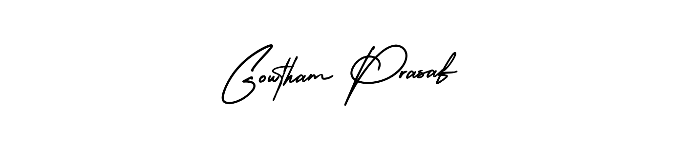 Make a short Gowtham Prasaf signature style. Manage your documents anywhere anytime using AmerikaSignatureDemo-Regular. Create and add eSignatures, submit forms, share and send files easily. Gowtham Prasaf signature style 3 images and pictures png