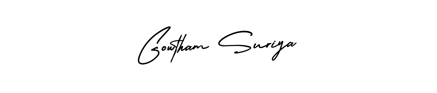 It looks lik you need a new signature style for name Gowtham Suriya. Design unique handwritten (AmerikaSignatureDemo-Regular) signature with our free signature maker in just a few clicks. Gowtham Suriya signature style 3 images and pictures png