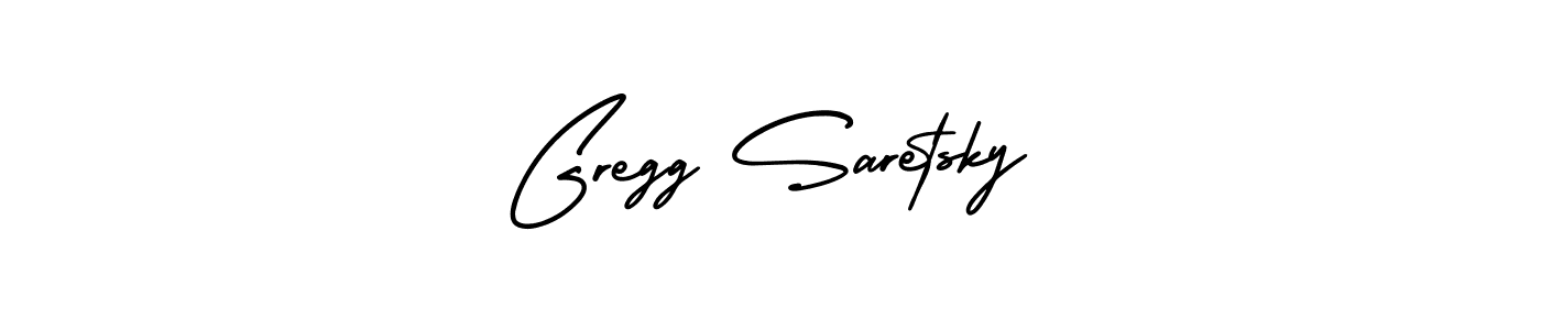 You should practise on your own different ways (AmerikaSignatureDemo-Regular) to write your name (Gregg Saretsky) in signature. don't let someone else do it for you. Gregg Saretsky signature style 3 images and pictures png
