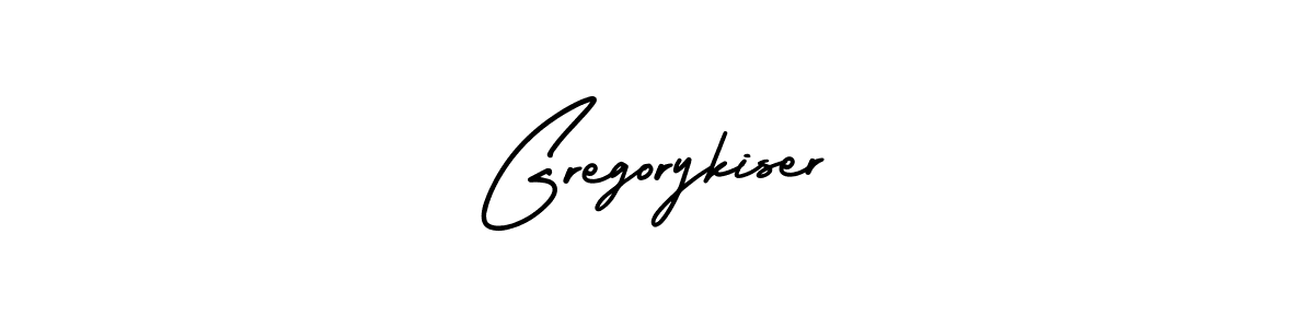 You should practise on your own different ways (AmerikaSignatureDemo-Regular) to write your name (Gregorykiser) in signature. don't let someone else do it for you. Gregorykiser signature style 3 images and pictures png
