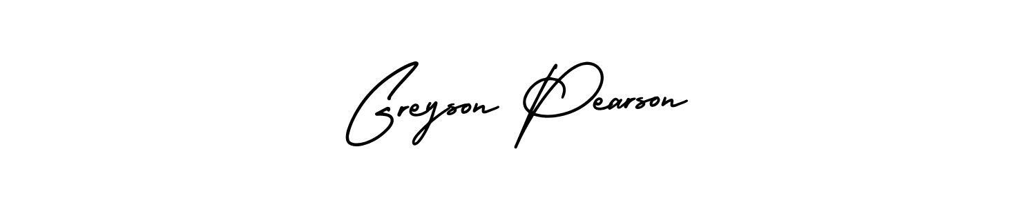 You should practise on your own different ways (AmerikaSignatureDemo-Regular) to write your name (Greyson Pearson) in signature. don't let someone else do it for you. Greyson Pearson signature style 3 images and pictures png