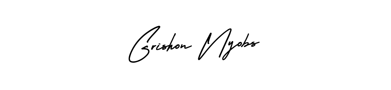 You should practise on your own different ways (AmerikaSignatureDemo-Regular) to write your name (Grishon Nyobs) in signature. don't let someone else do it for you. Grishon Nyobs signature style 3 images and pictures png