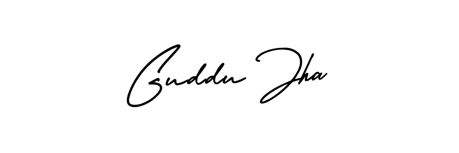 The best way (AmerikaSignatureDemo-Regular) to make a short signature is to pick only two or three words in your name. The name Guddu Jha include a total of six letters. For converting this name. Guddu Jha signature style 3 images and pictures png