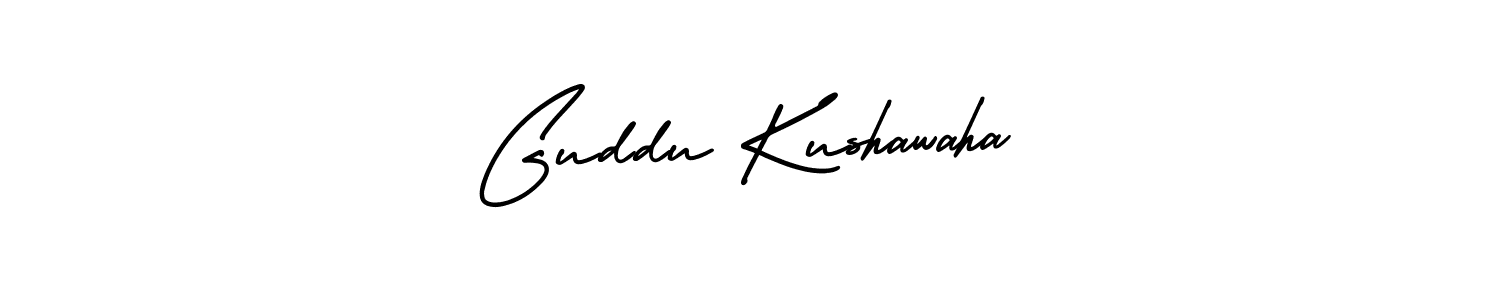 The best way (AmerikaSignatureDemo-Regular) to make a short signature is to pick only two or three words in your name. The name Guddu Kushawaha include a total of six letters. For converting this name. Guddu Kushawaha signature style 3 images and pictures png