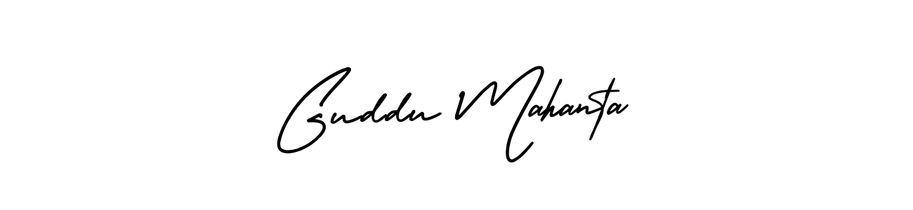 You should practise on your own different ways (AmerikaSignatureDemo-Regular) to write your name (Guddu Mahanta) in signature. don't let someone else do it for you. Guddu Mahanta signature style 3 images and pictures png