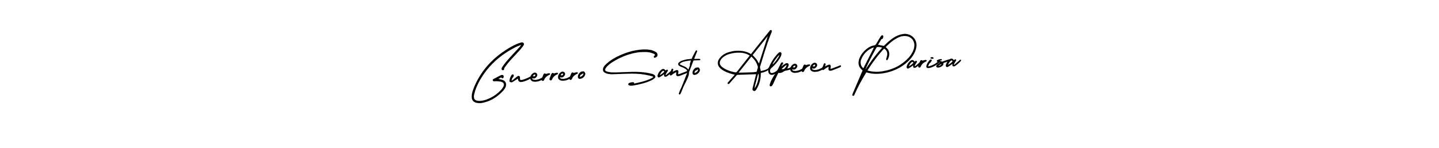 You should practise on your own different ways (AmerikaSignatureDemo-Regular) to write your name (Guerrero Santo Alperen Parisa) in signature. don't let someone else do it for you. Guerrero Santo Alperen Parisa signature style 3 images and pictures png