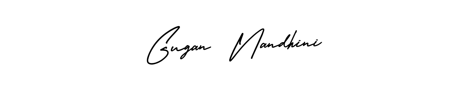 This is the best signature style for the Gugan  Nandhini name. Also you like these signature font (AmerikaSignatureDemo-Regular). Mix name signature. Gugan  Nandhini signature style 3 images and pictures png