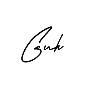 The best way (AmerikaSignatureDemo-Regular) to make a short signature is to pick only two or three words in your name. The name Guh include a total of six letters. For converting this name. Guh signature style 3 images and pictures png