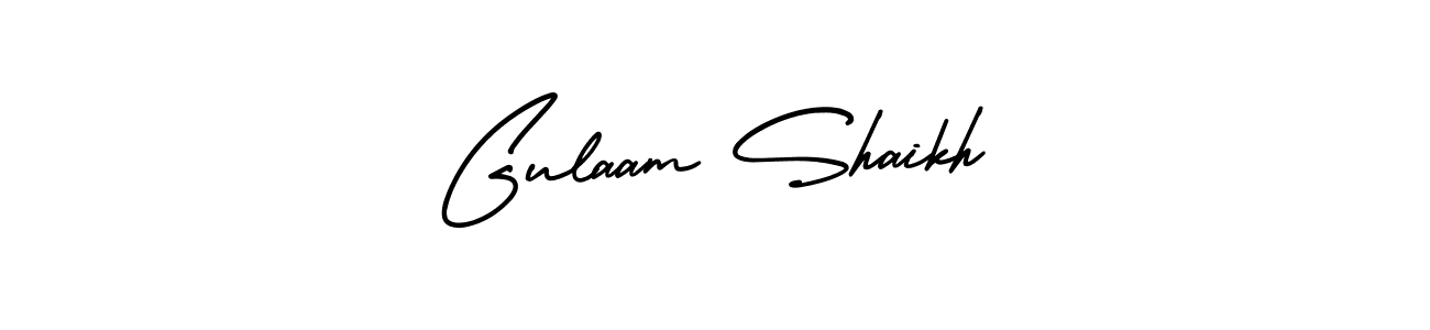 This is the best signature style for the Gulaam Shaikh name. Also you like these signature font (AmerikaSignatureDemo-Regular). Mix name signature. Gulaam Shaikh signature style 3 images and pictures png