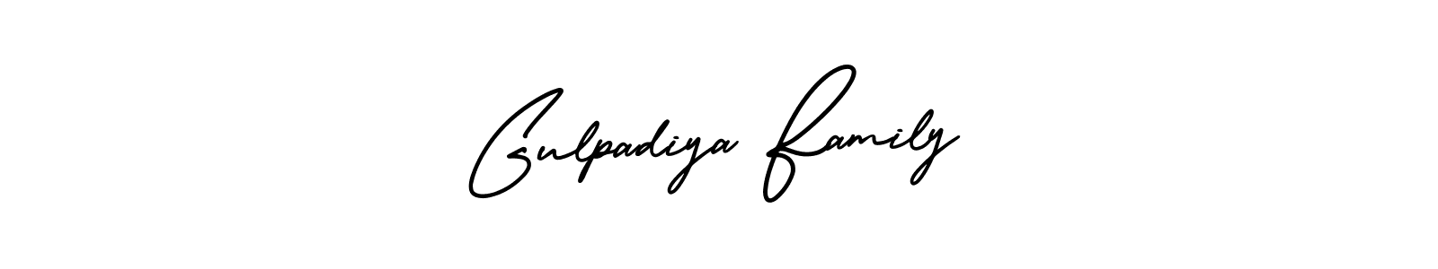 You should practise on your own different ways (AmerikaSignatureDemo-Regular) to write your name (Gulpadiya Family) in signature. don't let someone else do it for you. Gulpadiya Family signature style 3 images and pictures png