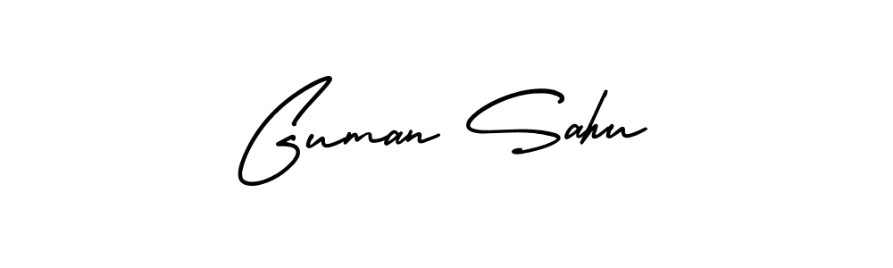 This is the best signature style for the Guman Sahu name. Also you like these signature font (AmerikaSignatureDemo-Regular). Mix name signature. Guman Sahu signature style 3 images and pictures png