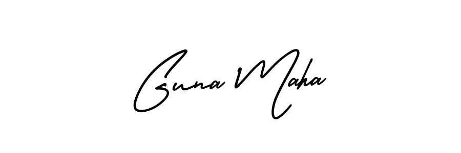 AmerikaSignatureDemo-Regular is a professional signature style that is perfect for those who want to add a touch of class to their signature. It is also a great choice for those who want to make their signature more unique. Get Guna Maha name to fancy signature for free. Guna Maha signature style 3 images and pictures png