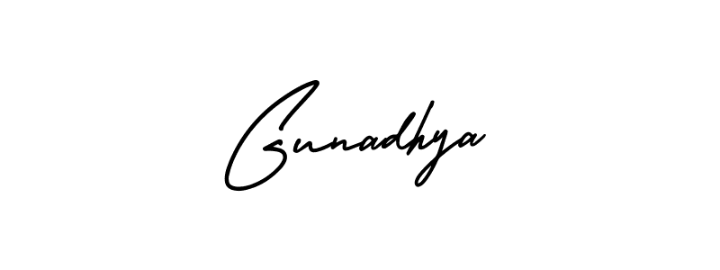 You should practise on your own different ways (AmerikaSignatureDemo-Regular) to write your name (Gunadhya) in signature. don't let someone else do it for you. Gunadhya signature style 3 images and pictures png