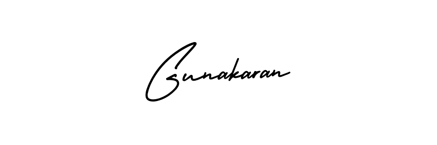 The best way (AmerikaSignatureDemo-Regular) to make a short signature is to pick only two or three words in your name. The name Gunakaran include a total of six letters. For converting this name. Gunakaran signature style 3 images and pictures png