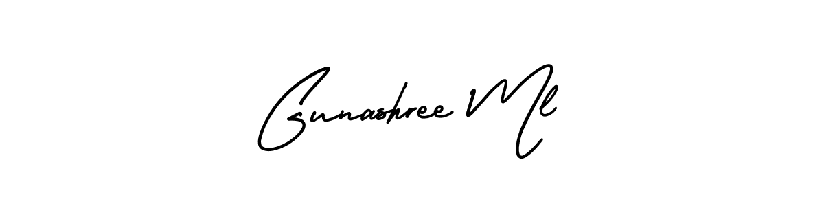 The best way (AmerikaSignatureDemo-Regular) to make a short signature is to pick only two or three words in your name. The name Gunashree Ml include a total of six letters. For converting this name. Gunashree Ml signature style 3 images and pictures png