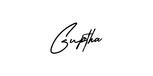You should practise on your own different ways (AmerikaSignatureDemo-Regular) to write your name (Guptha) in signature. don't let someone else do it for you. Guptha signature style 3 images and pictures png