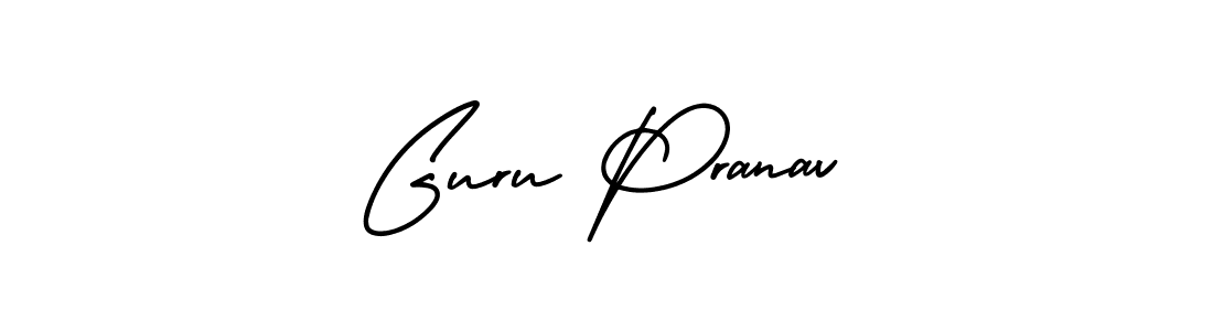 The best way (AmerikaSignatureDemo-Regular) to make a short signature is to pick only two or three words in your name. The name Guru Pranav include a total of six letters. For converting this name. Guru Pranav signature style 3 images and pictures png