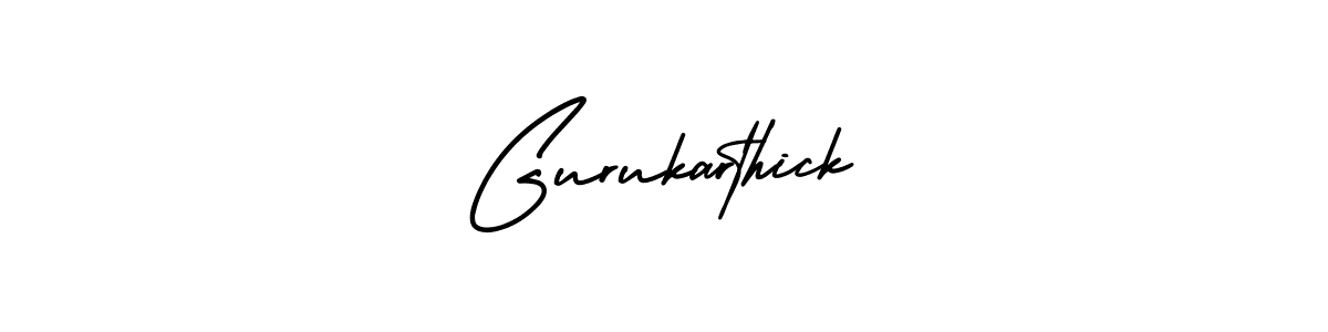 The best way (AmerikaSignatureDemo-Regular) to make a short signature is to pick only two or three words in your name. The name Gurukarthick include a total of six letters. For converting this name. Gurukarthick signature style 3 images and pictures png