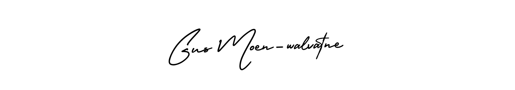 The best way (AmerikaSignatureDemo-Regular) to make a short signature is to pick only two or three words in your name. The name Gus Moen-walvatne include a total of six letters. For converting this name. Gus Moen-walvatne signature style 3 images and pictures png