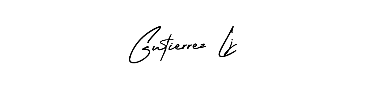 You should practise on your own different ways (AmerikaSignatureDemo-Regular) to write your name (Gutierrez Lj) in signature. don't let someone else do it for you. Gutierrez Lj signature style 3 images and pictures png