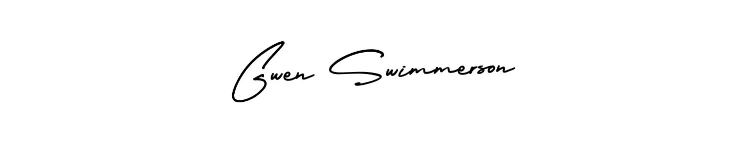 Make a short Gwen Swimmerson signature style. Manage your documents anywhere anytime using AmerikaSignatureDemo-Regular. Create and add eSignatures, submit forms, share and send files easily. Gwen Swimmerson signature style 3 images and pictures png