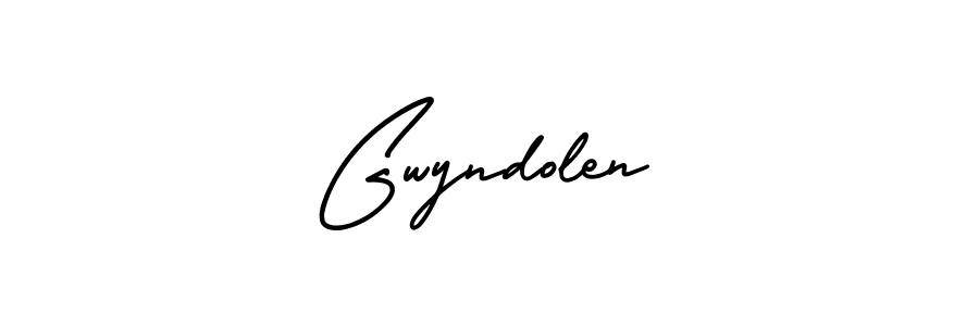 The best way (AmerikaSignatureDemo-Regular) to make a short signature is to pick only two or three words in your name. The name Gwyndolen include a total of six letters. For converting this name. Gwyndolen signature style 3 images and pictures png