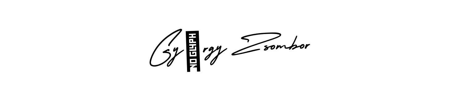 Use a signature maker to create a handwritten signature online. With this signature software, you can design (AmerikaSignatureDemo-Regular) your own signature for name György Zsombor. György Zsombor signature style 3 images and pictures png