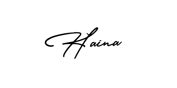 Use a signature maker to create a handwritten signature online. With this signature software, you can design (AmerikaSignatureDemo-Regular) your own signature for name H`aina. H`aina signature style 3 images and pictures png