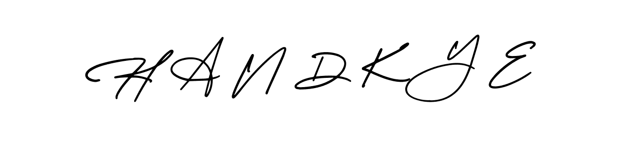 You should practise on your own different ways (AmerikaSignatureDemo-Regular) to write your name (H A N D K Y E) in signature. don't let someone else do it for you. H A N D K Y E signature style 3 images and pictures png