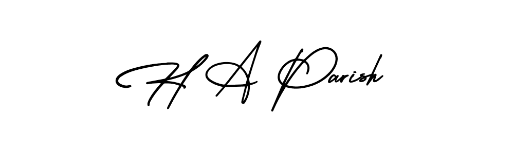 The best way (AmerikaSignatureDemo-Regular) to make a short signature is to pick only two or three words in your name. The name H A Parish include a total of six letters. For converting this name. H A Parish signature style 3 images and pictures png