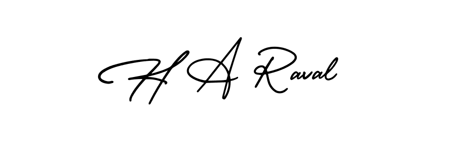 You should practise on your own different ways (AmerikaSignatureDemo-Regular) to write your name (H A Raval) in signature. don't let someone else do it for you. H A Raval signature style 3 images and pictures png