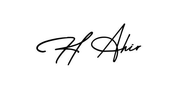 You should practise on your own different ways (AmerikaSignatureDemo-Regular) to write your name (H Ahir) in signature. don't let someone else do it for you. H Ahir signature style 3 images and pictures png