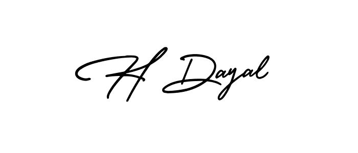 You should practise on your own different ways (AmerikaSignatureDemo-Regular) to write your name (H Dayal) in signature. don't let someone else do it for you. H Dayal signature style 3 images and pictures png