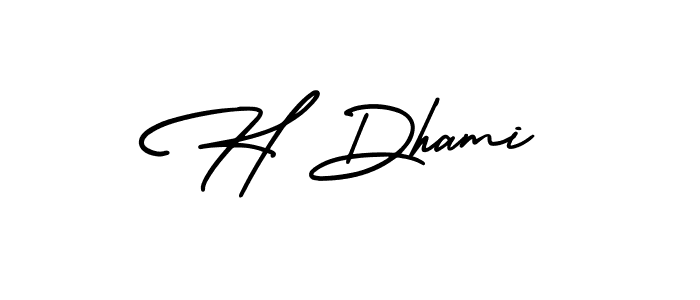 You should practise on your own different ways (AmerikaSignatureDemo-Regular) to write your name (H Dhami) in signature. don't let someone else do it for you. H Dhami signature style 3 images and pictures png