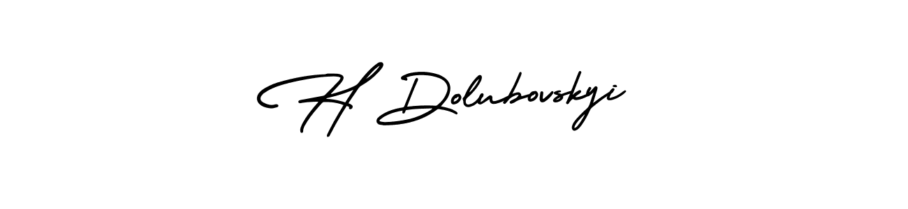 You should practise on your own different ways (AmerikaSignatureDemo-Regular) to write your name (H Dolubovskyi) in signature. don't let someone else do it for you. H Dolubovskyi signature style 3 images and pictures png