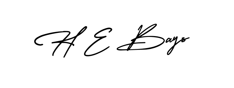 You should practise on your own different ways (AmerikaSignatureDemo-Regular) to write your name (H E Bays) in signature. don't let someone else do it for you. H E Bays signature style 3 images and pictures png