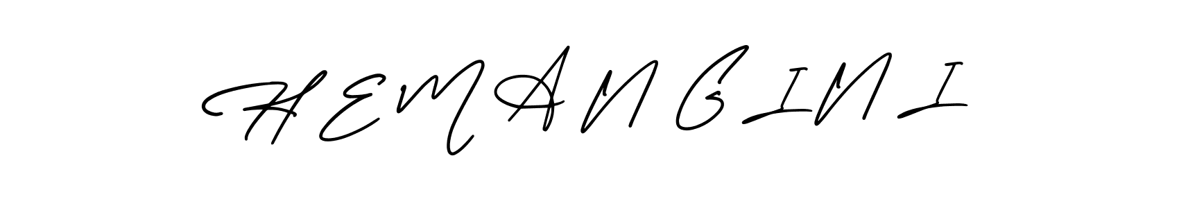 How to make H E M A N G I N I name signature. Use AmerikaSignatureDemo-Regular style for creating short signs online. This is the latest handwritten sign. H E M A N G I N I signature style 3 images and pictures png
