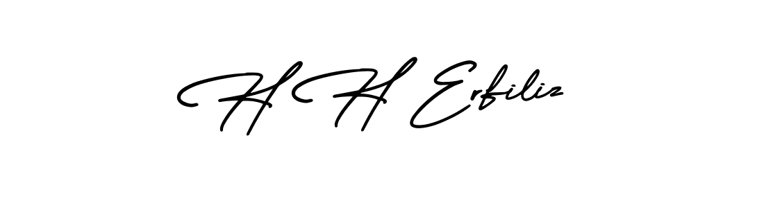 You should practise on your own different ways (AmerikaSignatureDemo-Regular) to write your name (H H Erfiliz) in signature. don't let someone else do it for you. H H Erfiliz signature style 3 images and pictures png