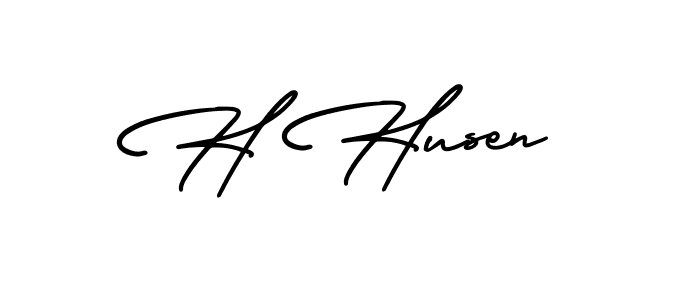 You should practise on your own different ways (AmerikaSignatureDemo-Regular) to write your name (H Husen) in signature. don't let someone else do it for you. H Husen signature style 3 images and pictures png