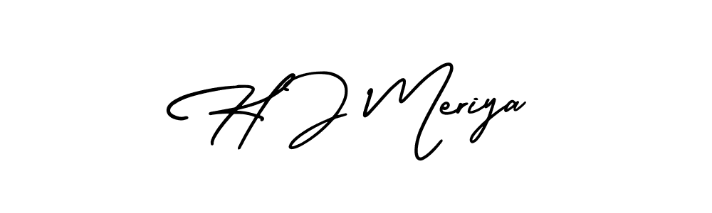 You should practise on your own different ways (AmerikaSignatureDemo-Regular) to write your name (H J Meriya) in signature. don't let someone else do it for you. H J Meriya signature style 3 images and pictures png