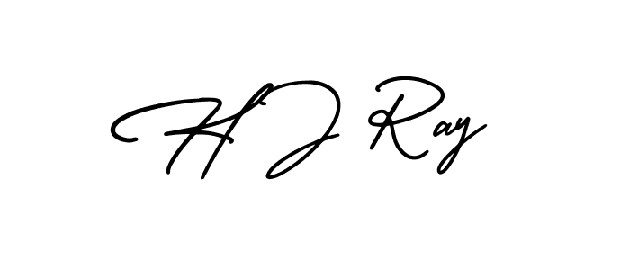 How to make H J Ray name signature. Use AmerikaSignatureDemo-Regular style for creating short signs online. This is the latest handwritten sign. H J Ray signature style 3 images and pictures png