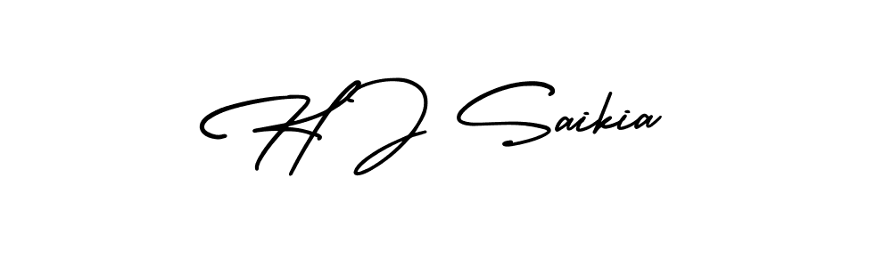 How to make H J Saikia name signature. Use AmerikaSignatureDemo-Regular style for creating short signs online. This is the latest handwritten sign. H J Saikia signature style 3 images and pictures png