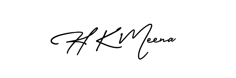 You should practise on your own different ways (AmerikaSignatureDemo-Regular) to write your name (H K Meena) in signature. don't let someone else do it for you. H K Meena signature style 3 images and pictures png
