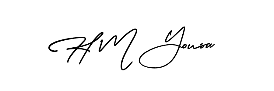 The best way (AmerikaSignatureDemo-Regular) to make a short signature is to pick only two or three words in your name. The name H M Yousa include a total of six letters. For converting this name. H M Yousa signature style 3 images and pictures png