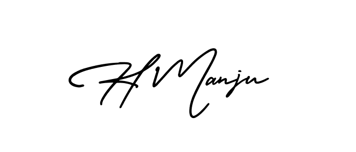 How to make H Manju name signature. Use AmerikaSignatureDemo-Regular style for creating short signs online. This is the latest handwritten sign. H Manju signature style 3 images and pictures png