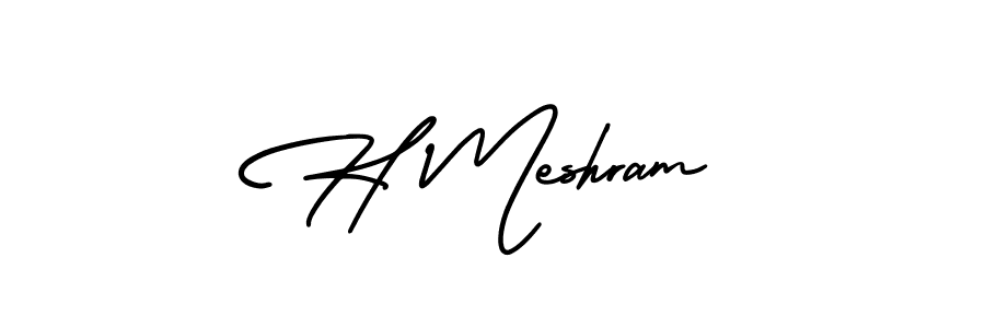 You should practise on your own different ways (AmerikaSignatureDemo-Regular) to write your name (H Meshram) in signature. don't let someone else do it for you. H Meshram signature style 3 images and pictures png